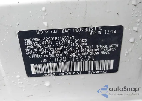 2015 Subaru Impreza 2.0I Premium из США, поврежденный, VIN JF1GPAC63F8227859